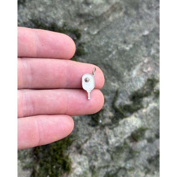 Bronze Pickleball Paddle and Ball Charm with Optional 14K Gold Filled Chain - Picture 2 of 5